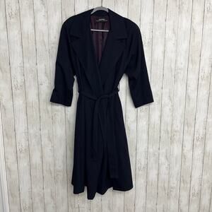 Linda Allard For Ellen Tracy Navy Blue Purple Long Belted Trench Style Coat